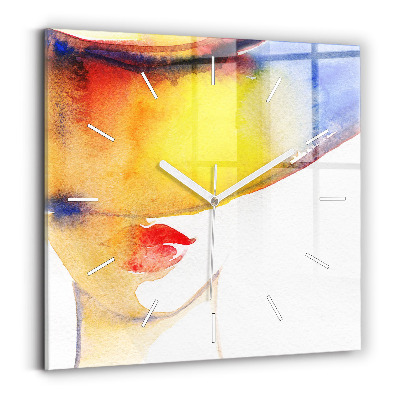 Square wall clock Woman in a hat