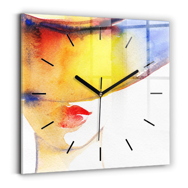 Square wall clock Woman in a hat