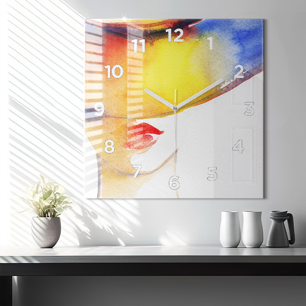 Square wall clock Woman in a hat