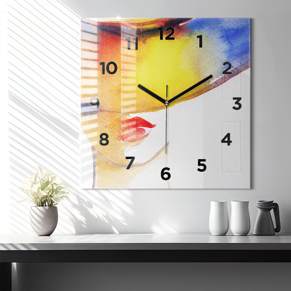 Square wall clock Woman in a hat