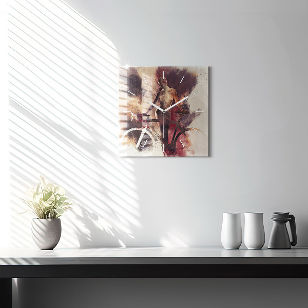 Square wall clock Woman and bike