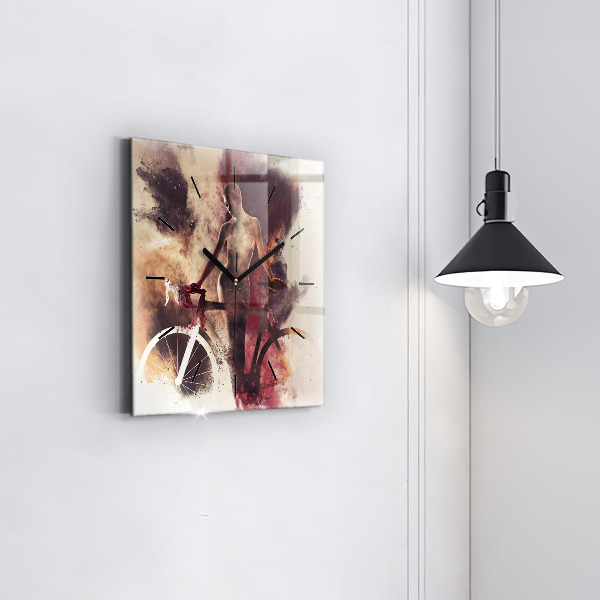 Square wall clock Woman and bike