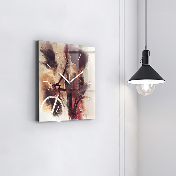 Square wall clock Woman and bike