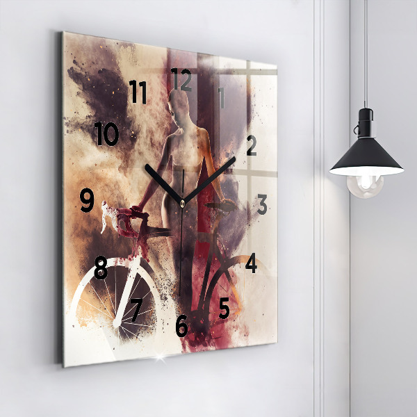 Square wall clock Woman and bike