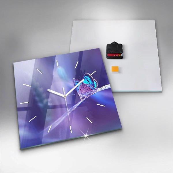 Square wall clock Butterfly on the grass