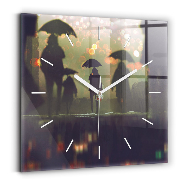 Square wall clock People with umbrellas