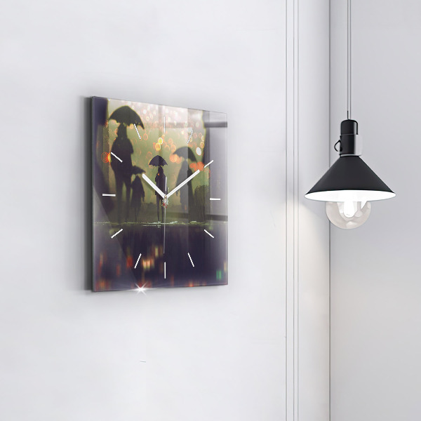 Square wall clock People with umbrellas
