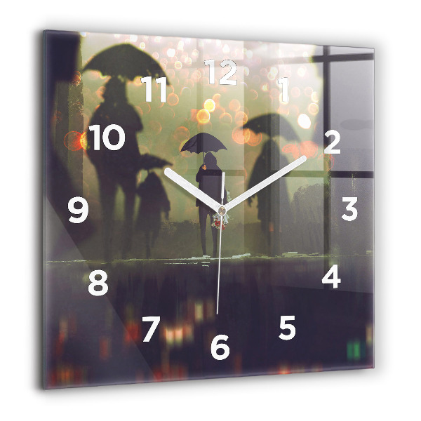 Square wall clock People with umbrellas