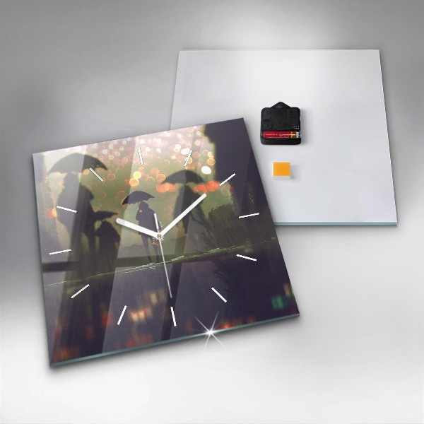 Square wall clock People with umbrellas