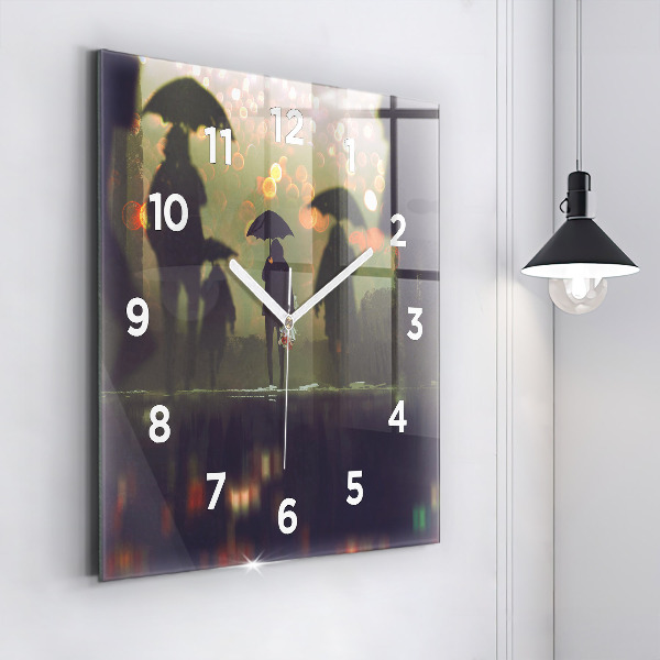 Square wall clock People with umbrellas
