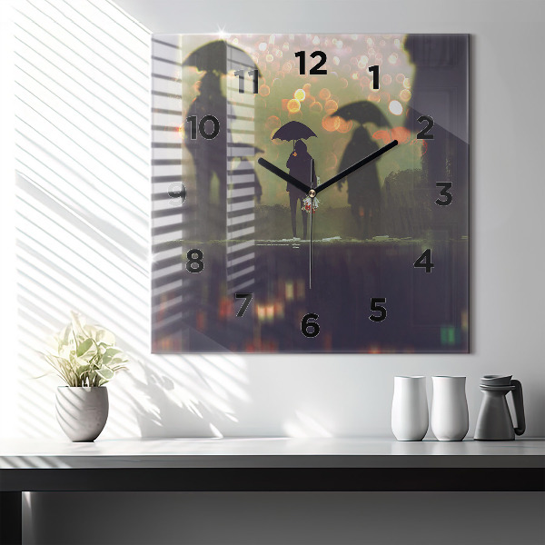Square wall clock People with umbrellas