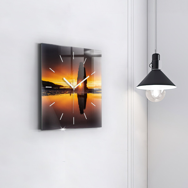 Square wall clock Runner and sunset