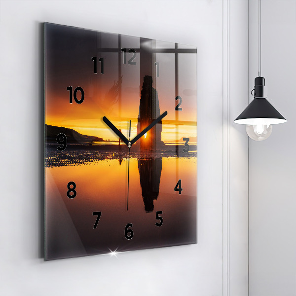 Square wall clock Runner and sunset