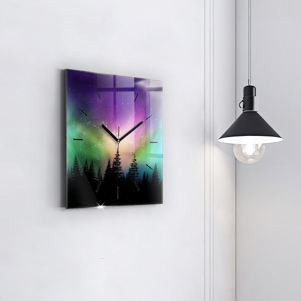 Square wall clock Northern lights