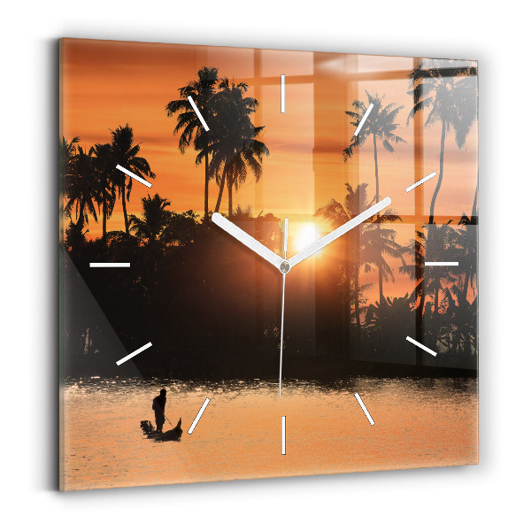 Square wall clock Sunset and palm trees