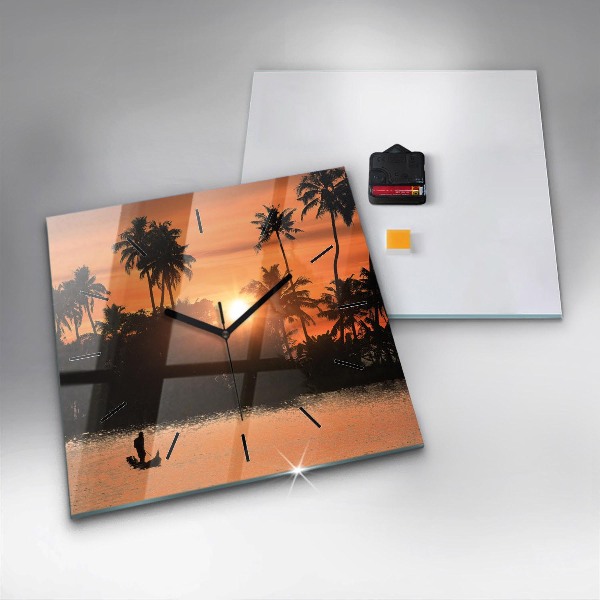Square wall clock Sunset and palm trees