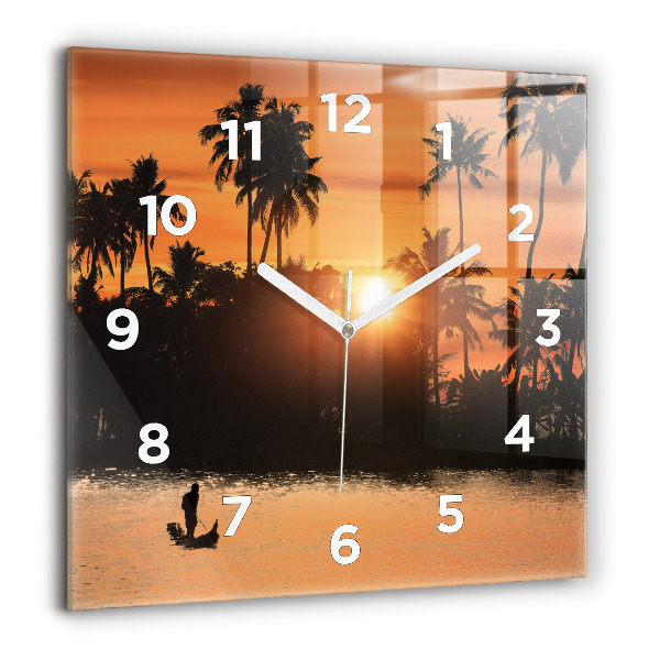 Square wall clock Sunset and palm trees