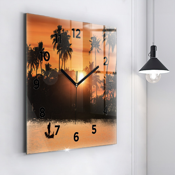 Square wall clock Sunset and palm trees