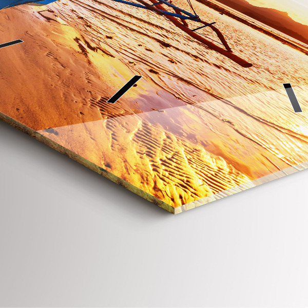 Square wall clock Boat and sunset