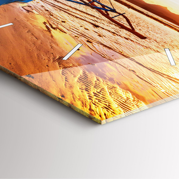 Square wall clock Boat and sunset
