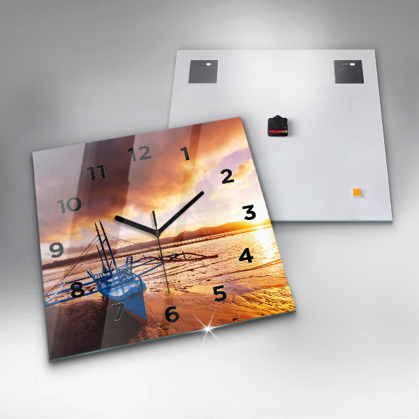 Square wall clock Boat and sunset