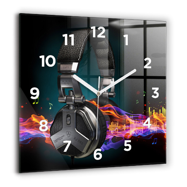 Square wall clock Headphones and sound waves