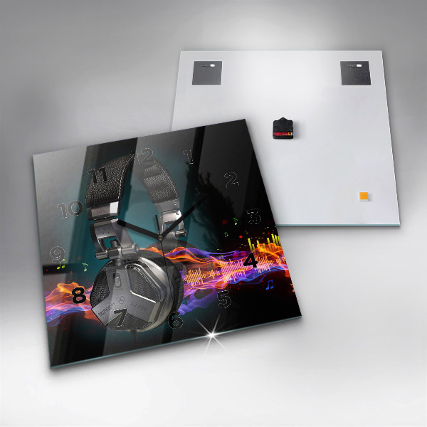 Square wall clock Headphones and sound waves