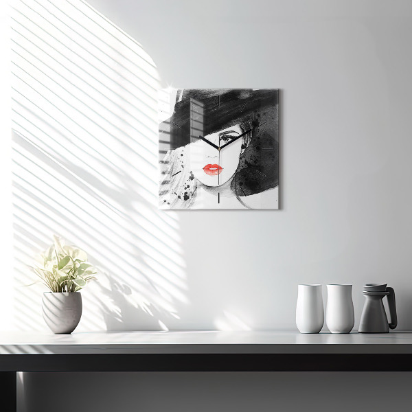 Square wall clock Woman in a hat