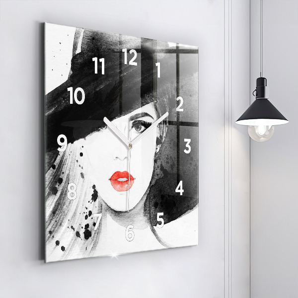 Square wall clock Woman in a hat