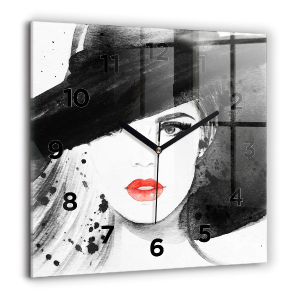 Square wall clock Woman in a hat
