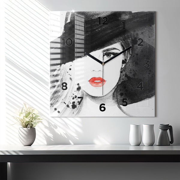 Square wall clock Woman in a hat