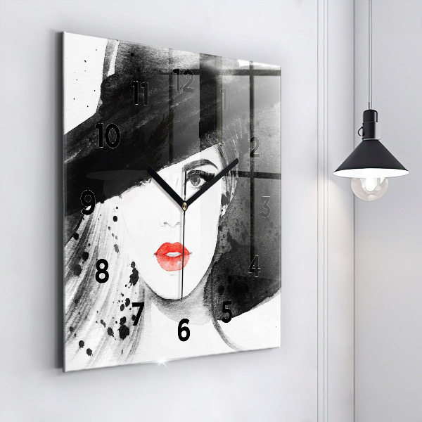 Square wall clock Woman in a hat