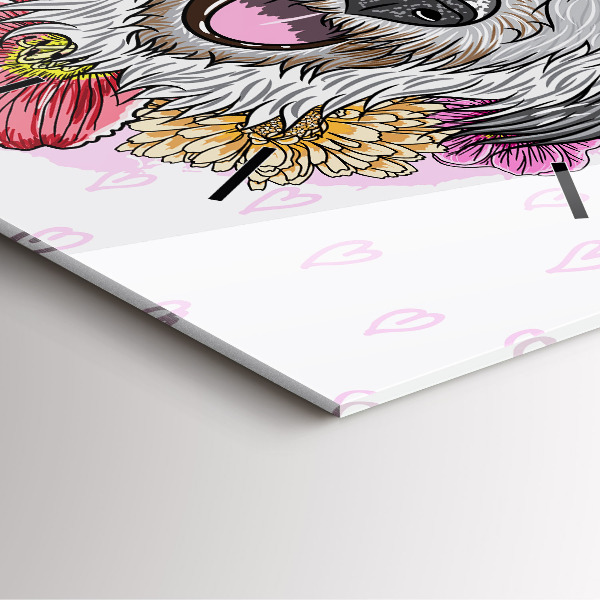 Square wall clock Happy dog in flowers