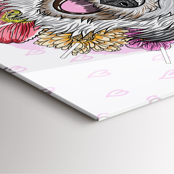 Square wall clock Happy dog in flowers