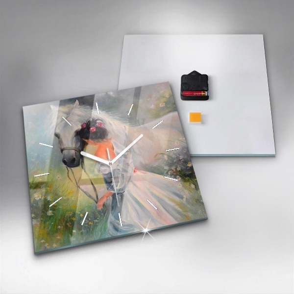 Square wall clock Beautiful woman with a horse