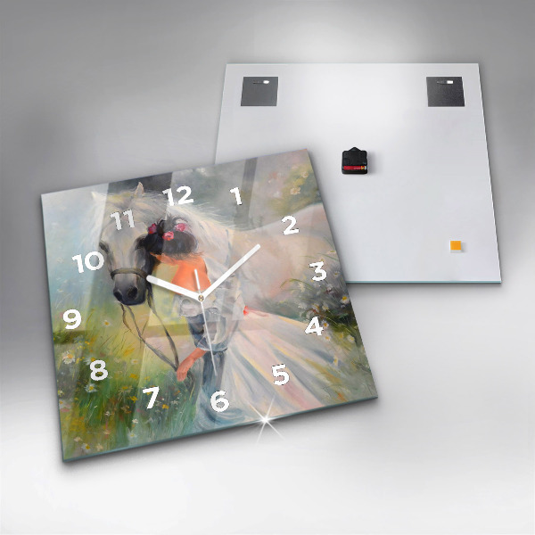 Square wall clock Beautiful woman with a horse