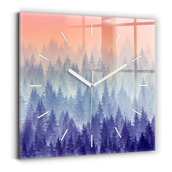 Square wall clock Forest in the fog