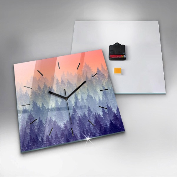 Square wall clock Forest in the fog