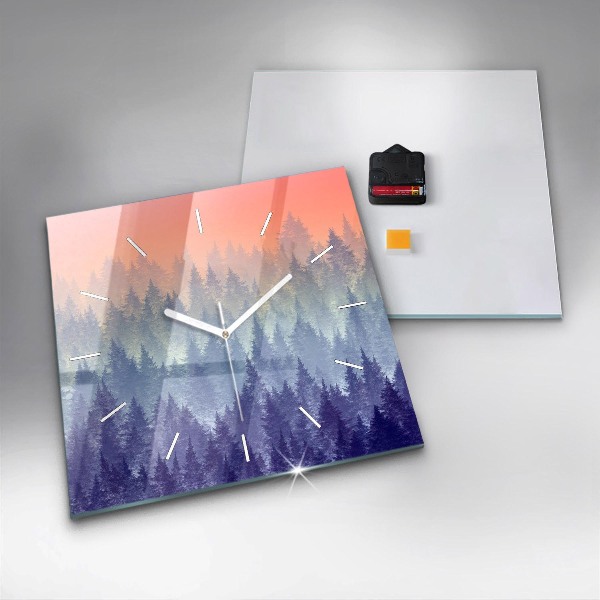 Square wall clock Forest in the fog