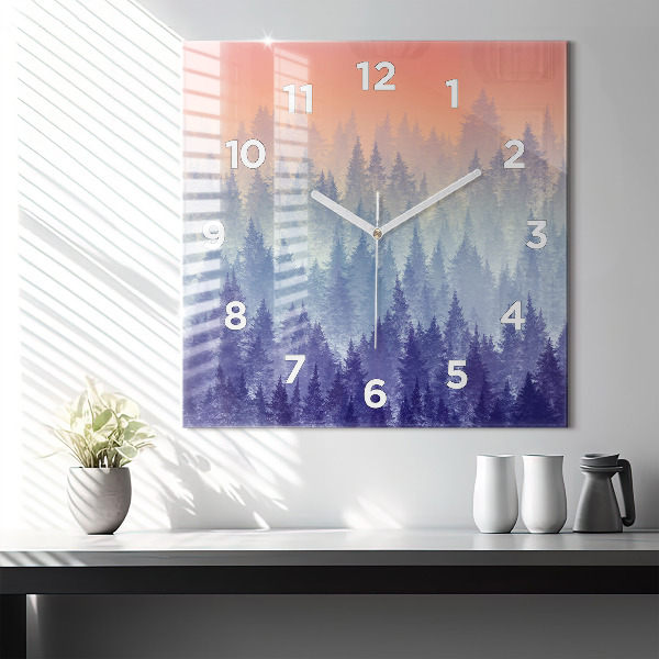 Square wall clock Forest in the fog