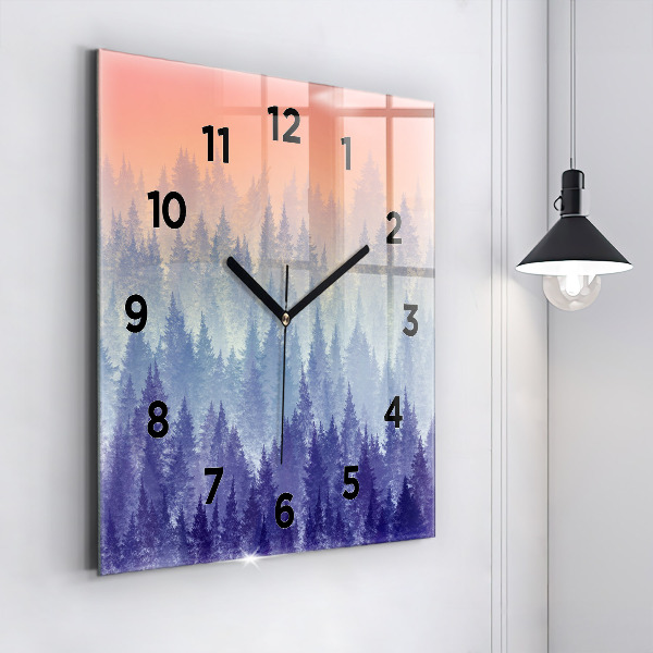 Square wall clock Forest in the fog