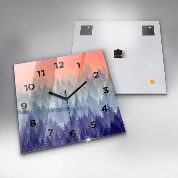 Square wall clock Forest in the fog