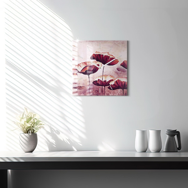 Square wall clock Blooming poppies