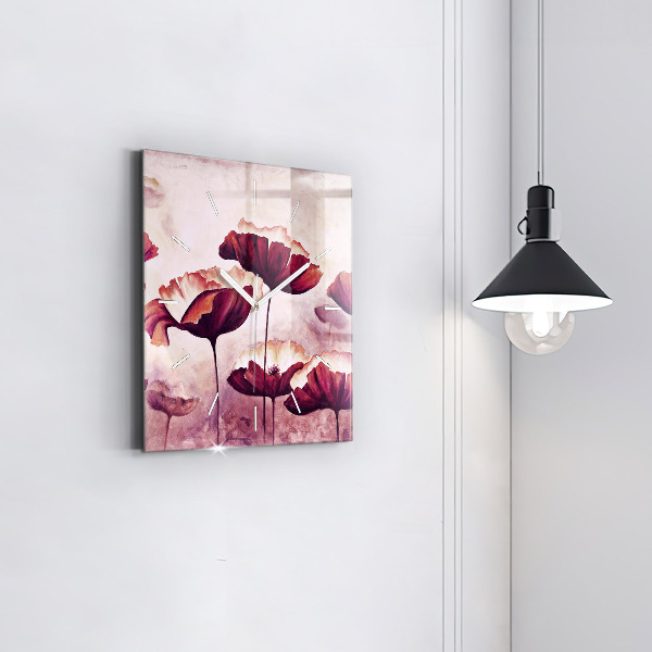 Square wall clock Blooming poppies