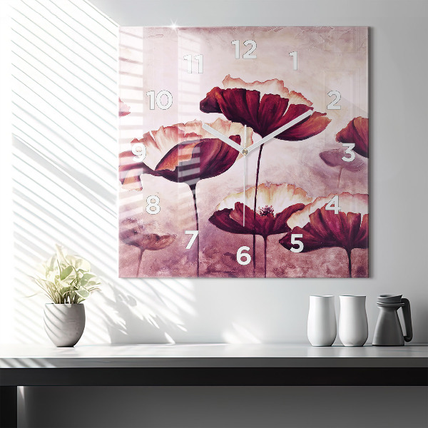 Square wall clock Blooming poppies