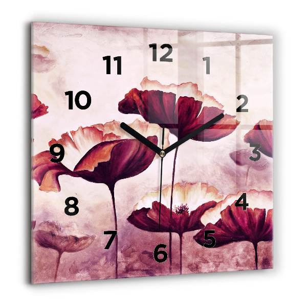Square wall clock Blooming poppies