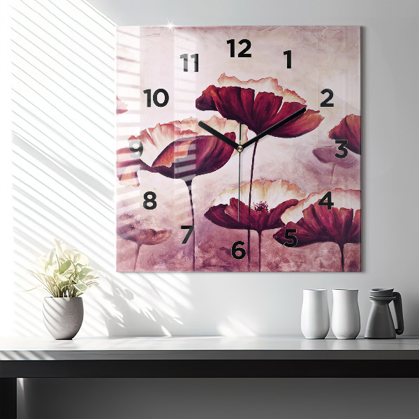 Square wall clock Blooming poppies