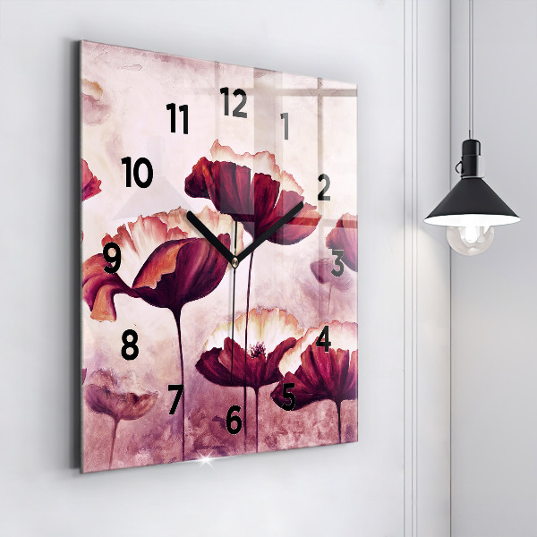 Square wall clock Blooming poppies