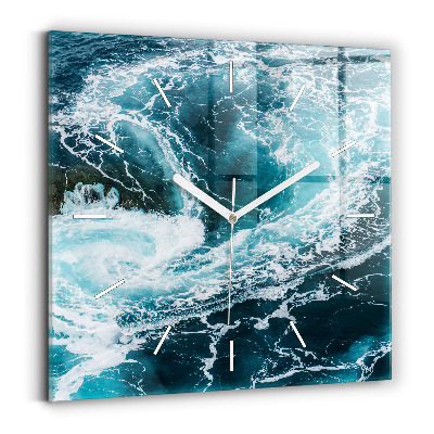 Square wall clock Swirling foamy waves