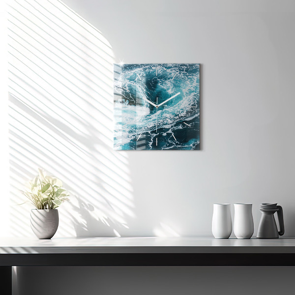 Square wall clock Swirling foamy waves